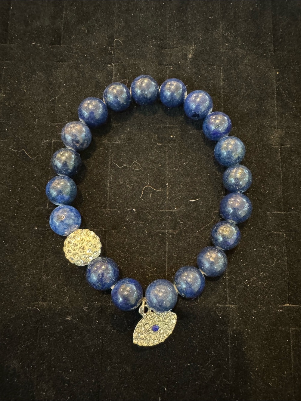 Blue Stone Beaded Stretch Bracelet Rhinestone Evil Eye Charm Boho Jewelry